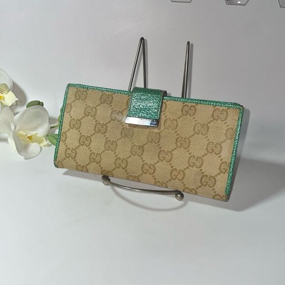 Gucci Tan and Green Continental Wallet - Picture 2 of 16